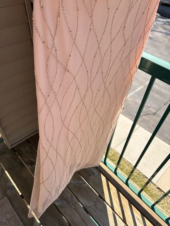 🆕✨ Adrianna Papell Blush Beaded Mesh Gown Maxi Dress Size 8 Sequin Nude Pink - Picture 7 of 16